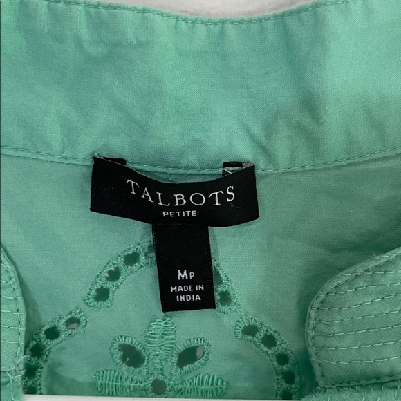 Talbots Floral Embroidered Eyelet Top Neptune Green MP - Picture 7 of 12